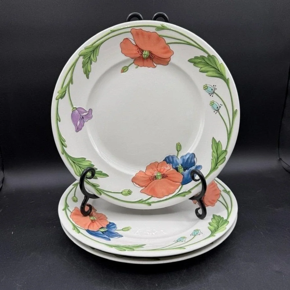 Villeroy & Boch AMAPOLA Poppies Dinner Plates 10.5